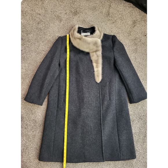 VTG Wool Dress Coat Large Gray Fur Trim Old Hollywood Mob Wife PennyLane Luxury - Picture 11 of 15